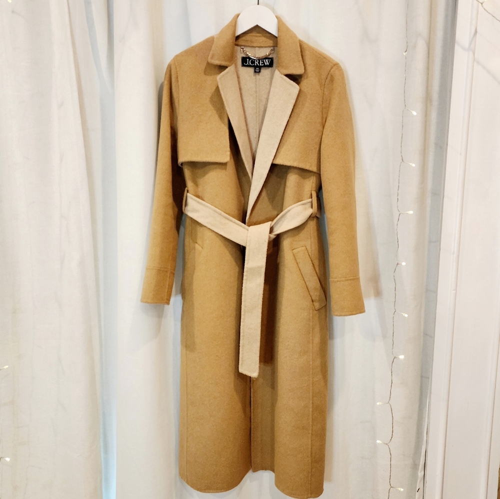 J.Crew brushed Camel Harriet Trench Coat, sz XXS - Picture 2 of 4
